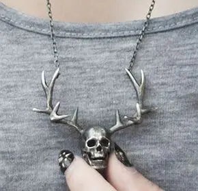 Gothic Deer Antler Skull Necklace Skeleton Biker Jewelry Pendant Fashion Hot Charm Punk