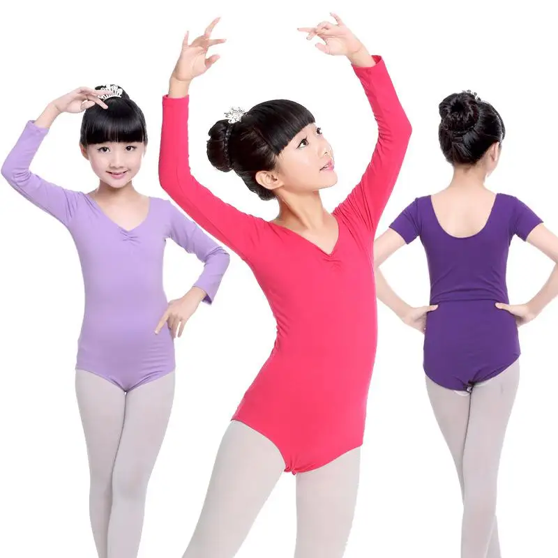 Girls Gymnastics Leotard Ballet Clothes Dance Wear Short Full Sleeve Leotards Cotton Bodysuit Kids Ballet Dancing Costume Suits