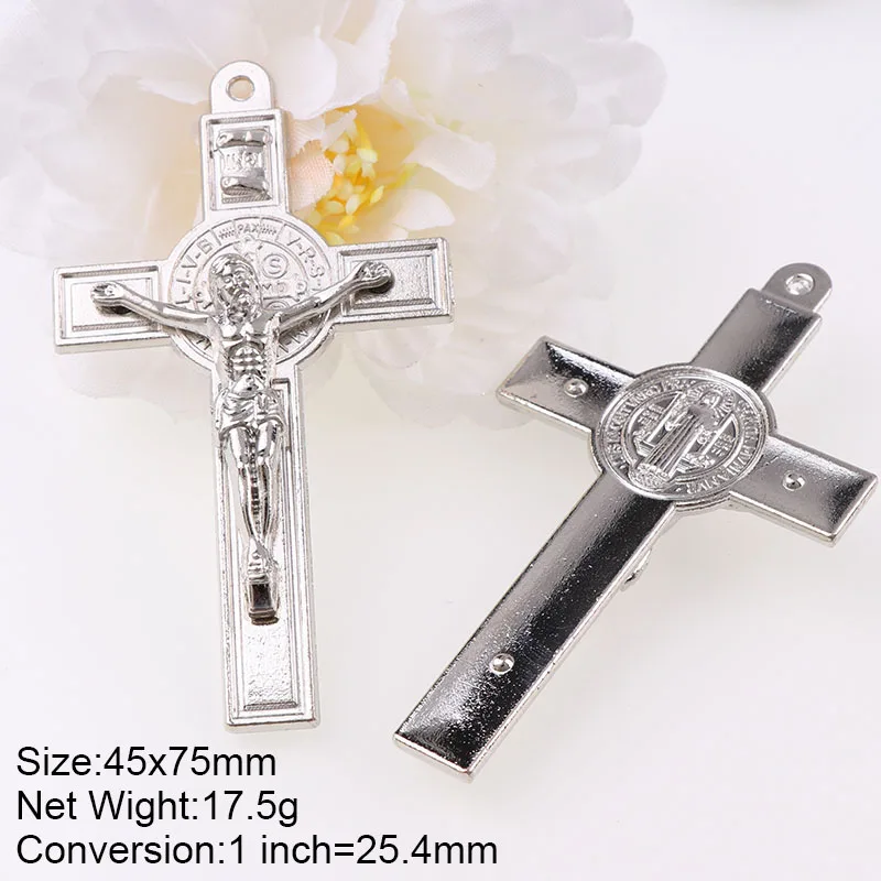 Silver Plated Jesus Crucifix Christian Jewelry Crosses Charms Saint Benedict Crucifix Pendants For DIY Pendants Necklace Jewelry