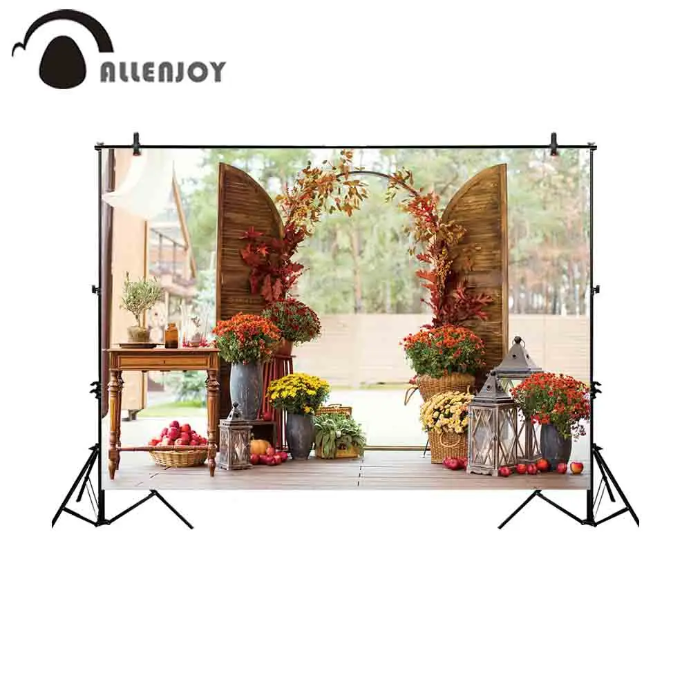 Allenjoy backdrop for photographic studio autumn wedding ceremony flowers pumpkins Vintage door background Romantic photocall