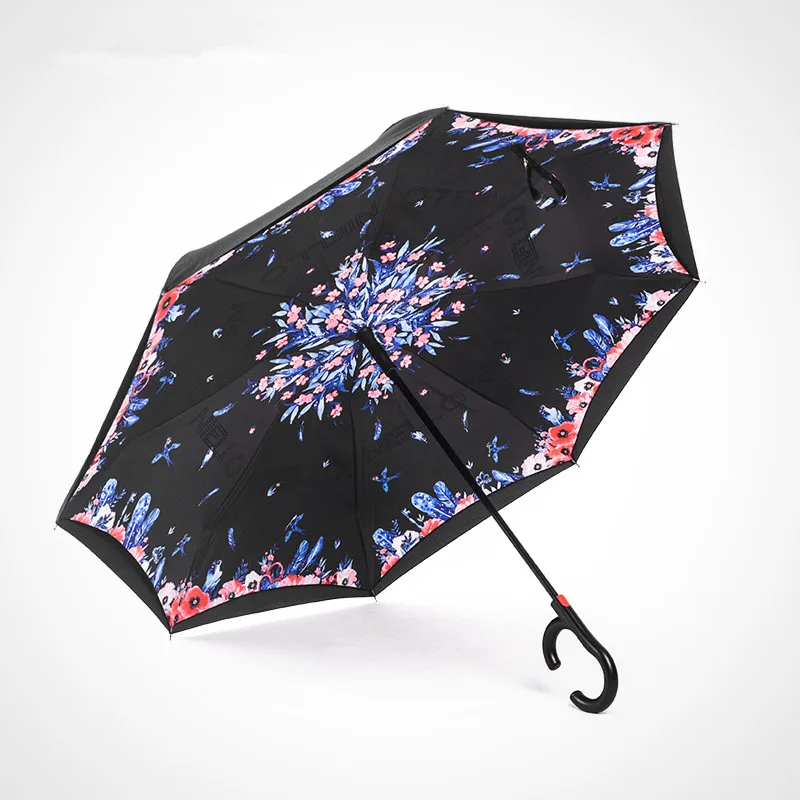 115cm 2-3persons auto open C-Hook self-defense Enlarge double layers Reverse hands-free umbrella Inverted standing parasol