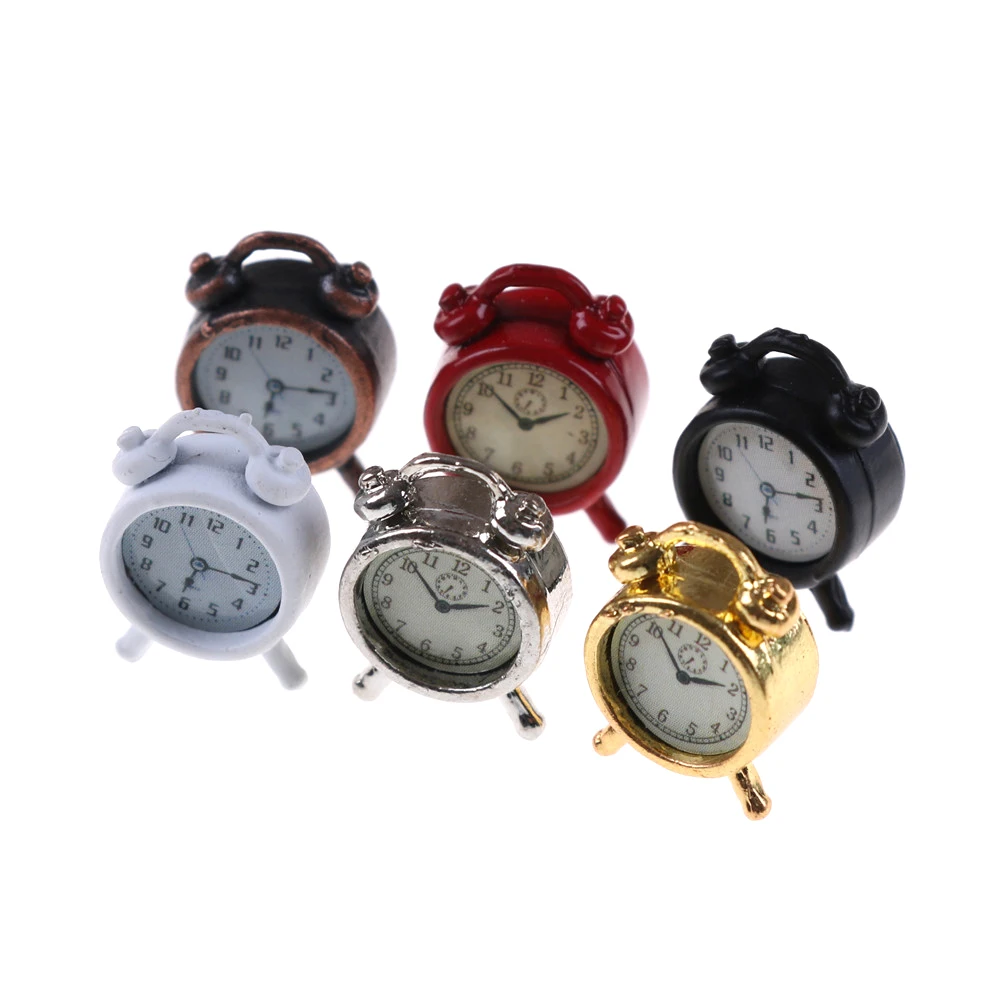 1pcs 1:12 Scale Alarm Clock Mini Home Decoration Dollhouse Miniature Toy Doll Kitchen Living Room Accessories 6 Colors