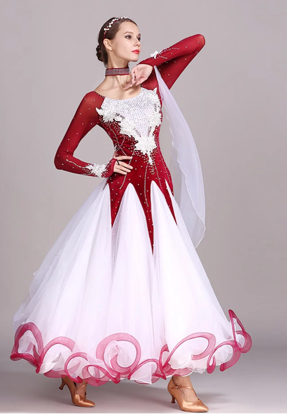 High End Ballroom Dance Competition Dress Velvet Standard Dresses Modern Dance Costume Ballroom Waltz Skirts luminous costumes