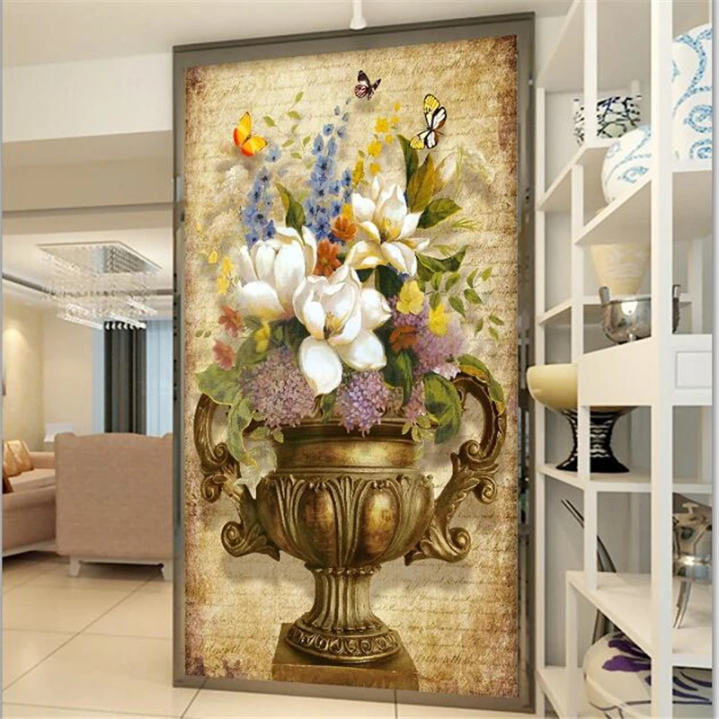 beibehang Custom wallpaper 3d photo mural European retro painting vase flower 3D porch aisle corridor background wallpaper mural