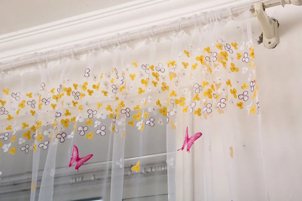 Butterflies Tulle Curtain Butterflies Branches Printed Curtains for windows living room Tulle woven floral cortinas hot sale