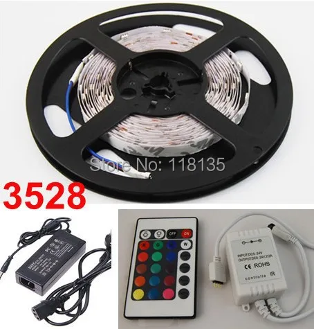 

NON-Waterproof 3528 RGB Led Strip Flexible Light 60led/m 5M 300 LED SMD DC 12V+ IR Remote Control + 2A Power Supply freeshipping