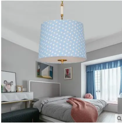 Simple children's room bedroom chandelier fabric eye protection copper lamps American restaurant lights