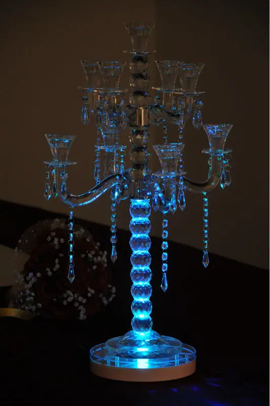 New Product Sale Lithium battery operated dreamlike Multi-color 8Inch led Centerpiece Light Base For Candelabra Crystal