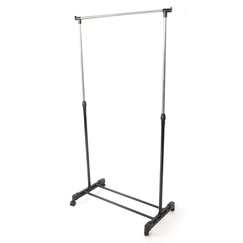 Single-Bar Rail Hanging Clothes Rack Stand Adjustable Telescopic Rolling Clothing Rack Garment Rack Hanger Wheeled - US Stock