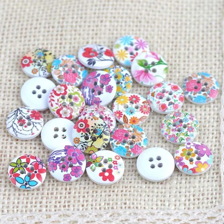 100Pcs Mixed 2 Holes flower Round Wooden Buttons Sewing Scrapbooking 15mm DIY Accessories Button 2015 new YF5410-25