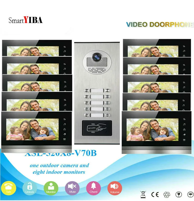 7 inch Monitor 4 Wires Video Intercom 4C Video Door Phone 1000TVL Camera Doorbell Doorphone Intercom System for 2~12 Apartment