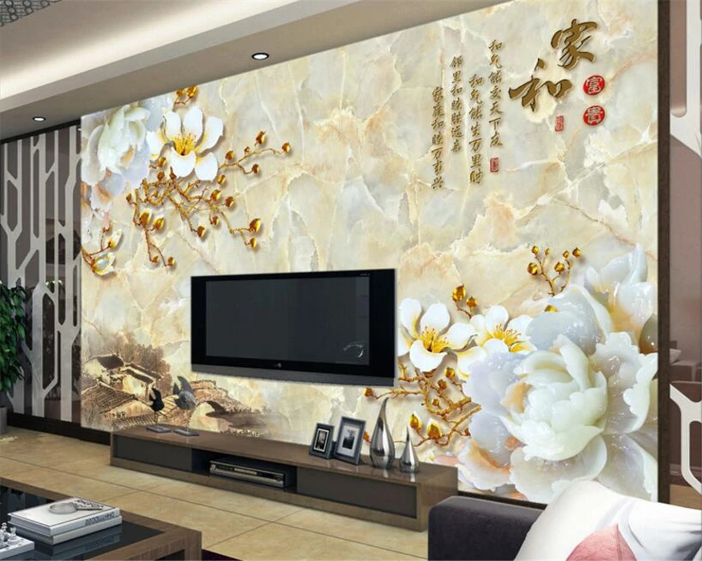 Beibehang 3d wallpapers marble upstairs embossed flowers home and rich TV background wall living room bedroom murals wallpaper