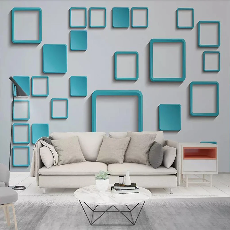 Decorative wallpaper series Simple geometry square personality frame shape 3d stereo TV background wall