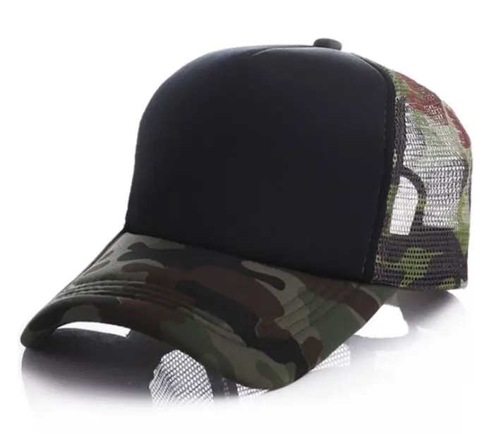 100% acrilico Logo personalizzato Camo berretti da Baseball stampa fai da te Logo Snapbacks cappelli adulto estate Camouflage Mesh Net Trucker