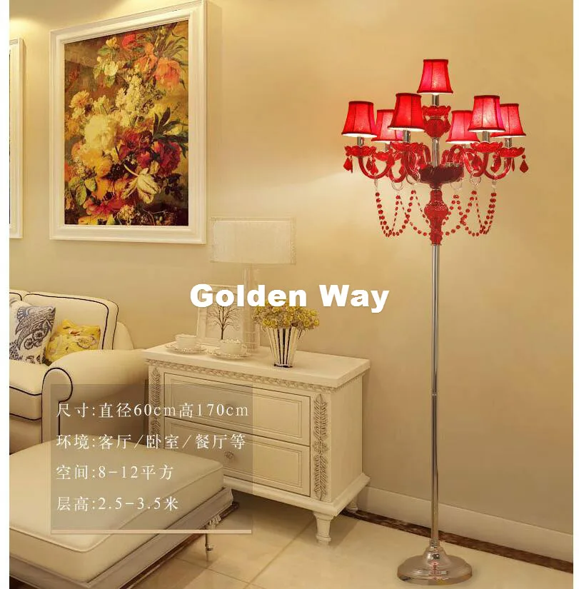 

European Modern D60cm H150cm Gold/Red Crystal Glass Floor Lamp European E14 Bedroom Bedside Lighting Fixture AC 100% Guaranteed