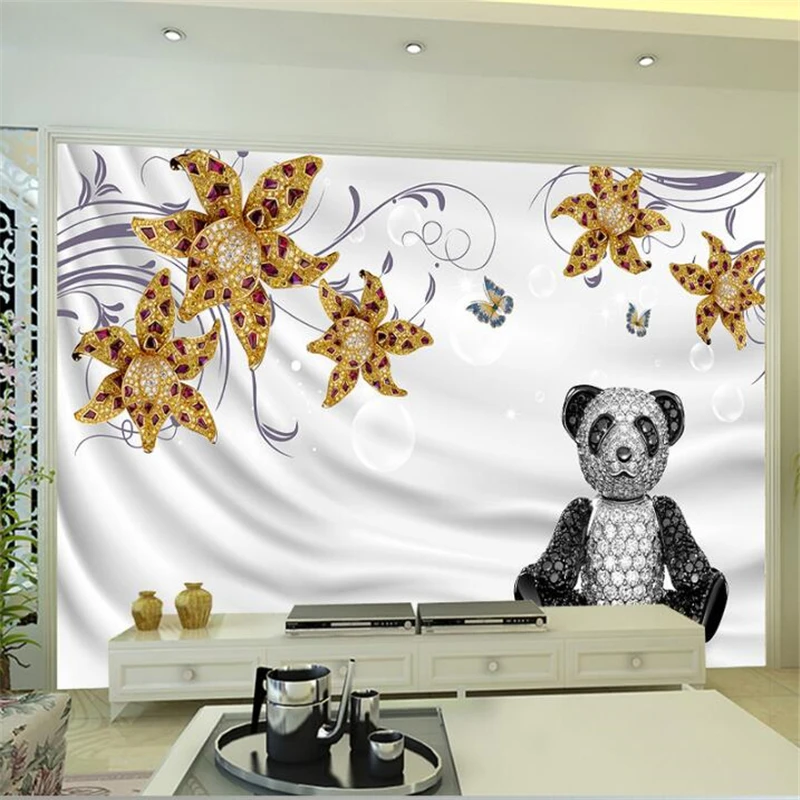 

wellyu Custom wallpaper papier peint mural 3d Lines Diamond Jewelry Lilies Panda Jewelry Wall papier peint behang