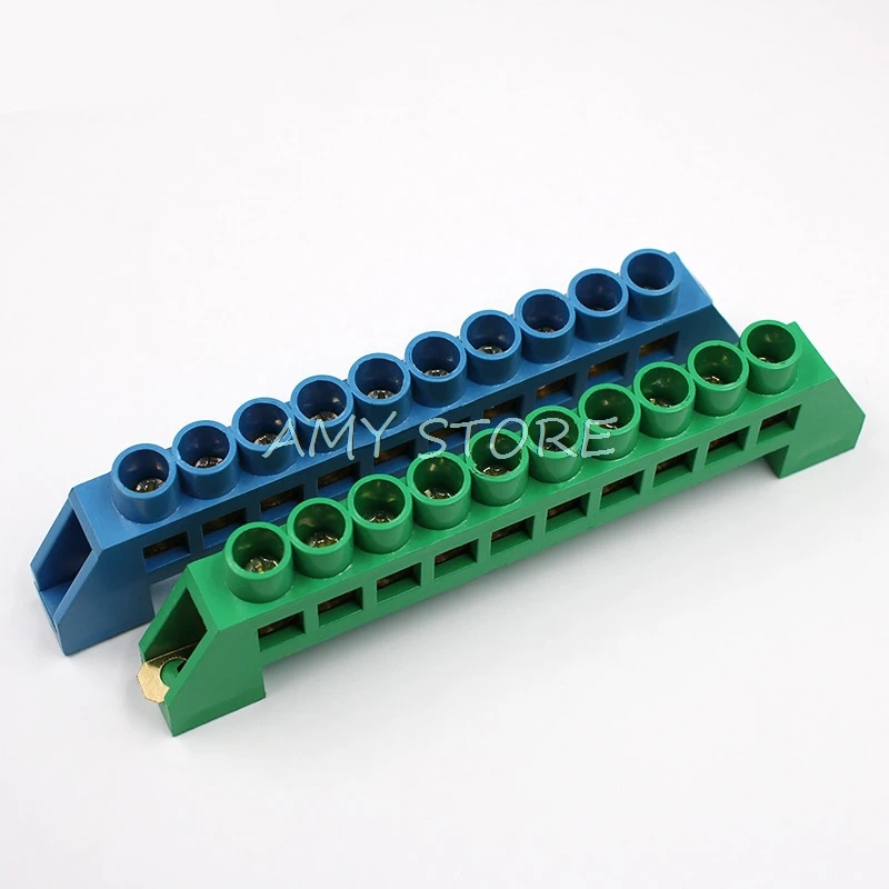 1Pc Green Blue White Screw Terminal Bridge Electrical Distribution Neutral Wiring Block Connector 4 5 6 7 8 10 12 Pins Positions