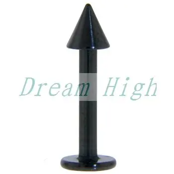 

Free Shipping Black Titanium Plated Cone labret ring Lip piercing 316L Surgical steel Body jewelry 100pcs/lot promotional gift