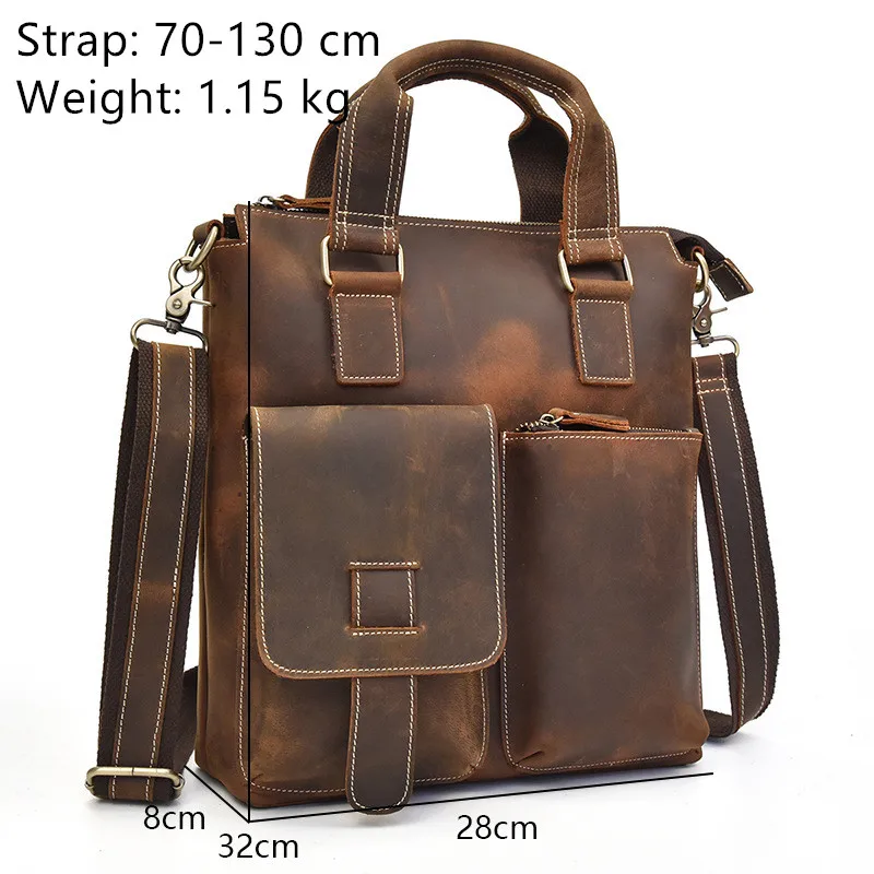 Casual Retro Crossbody Bag Genuine Leather Shoulder Bags Messenger Bags Crazy Horse Man Travel Business A4 Paper Storage Handbag