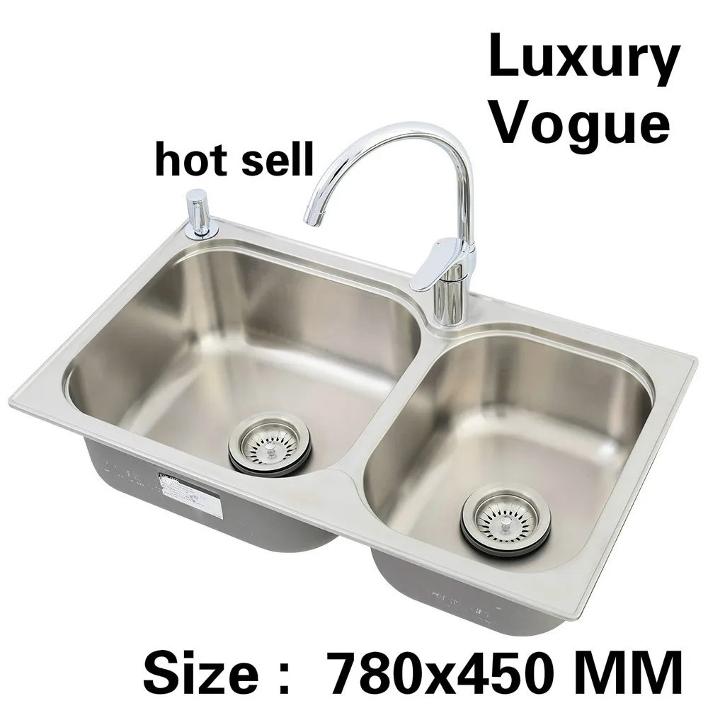

Free shipping Standard fashion kitchen sink food grade 304 stainless steel double trough hot sell 780x450 MM