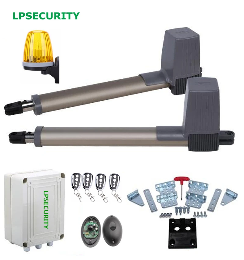 LPSECURITY 300kg swing gate linear actuator motors Kit with push button photocell alarm lamp(GSM module keypad optional)