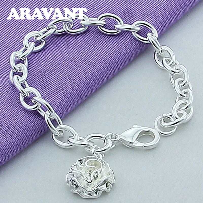 925 Silver Romantic Rose Flowers Chains Bracelets For Women Wedding Jewelry