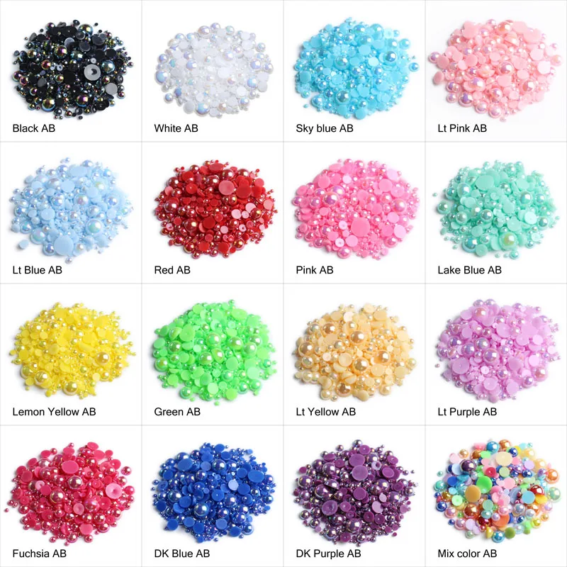 15 Colors 2-8mm ABS Plastic Pearl Beads About 15g/Batch Half Round Flat Back Pearls For Phone Case And DIY Manicure Accessories