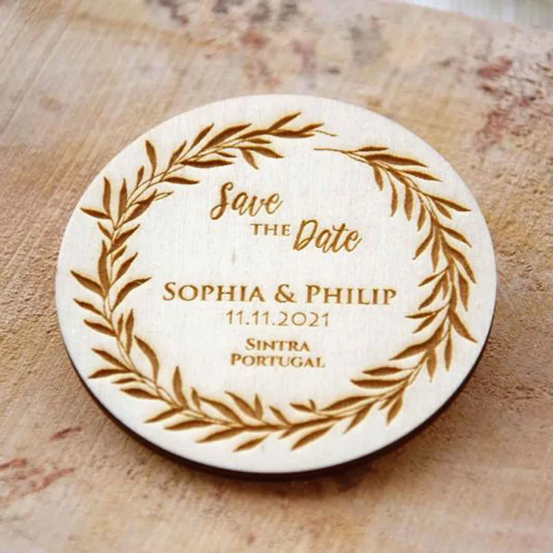 Personalized Wood Tags for Wedding, Custom Save the Date Magnet, Laser Engraved Tags for Couple, Party Decoration,Wedding Favors