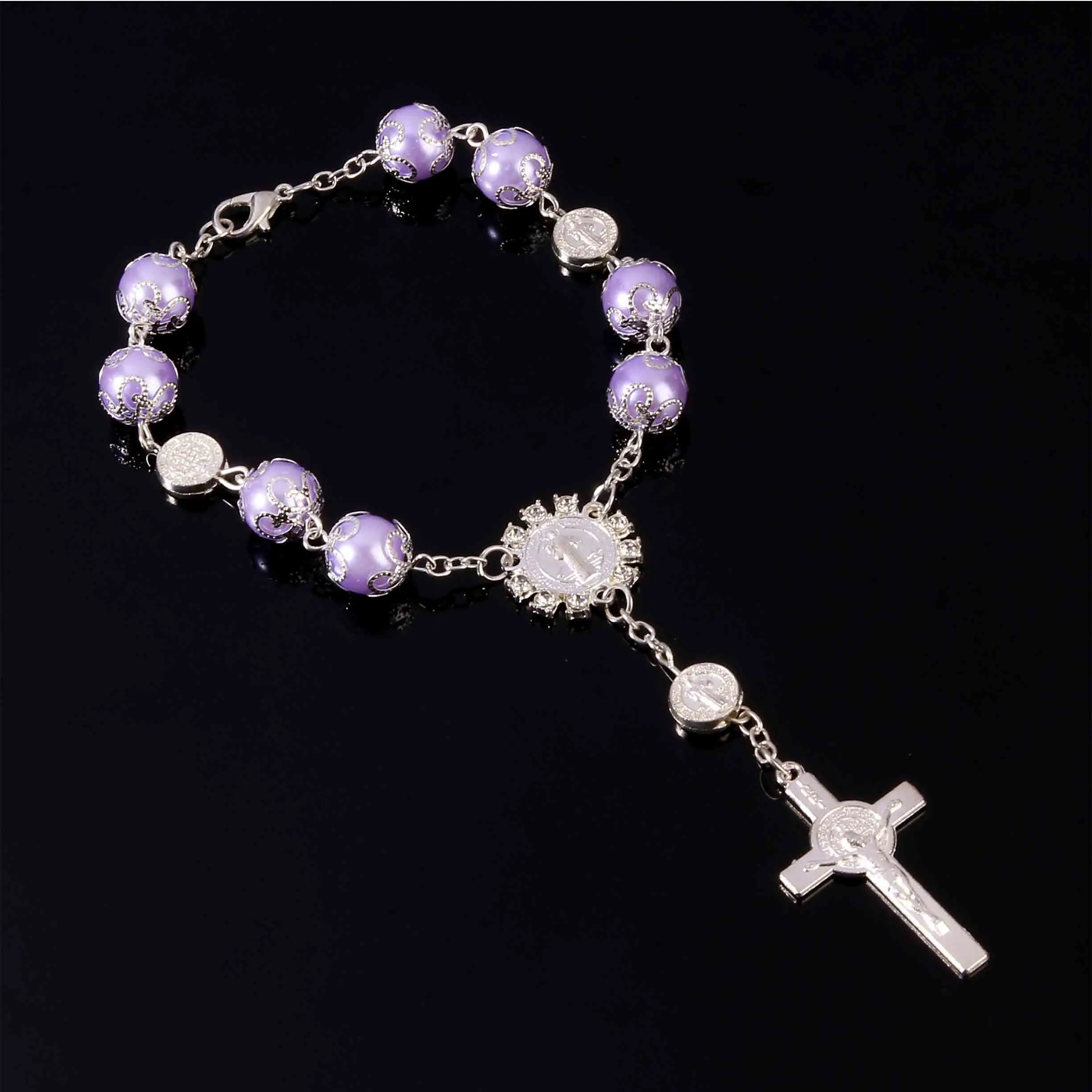 Rosary Centre Mercy Mary Sacred Heart Jesus Icon Religious Center Gift Bracelet, St. Benedict Classic Bracelet.
