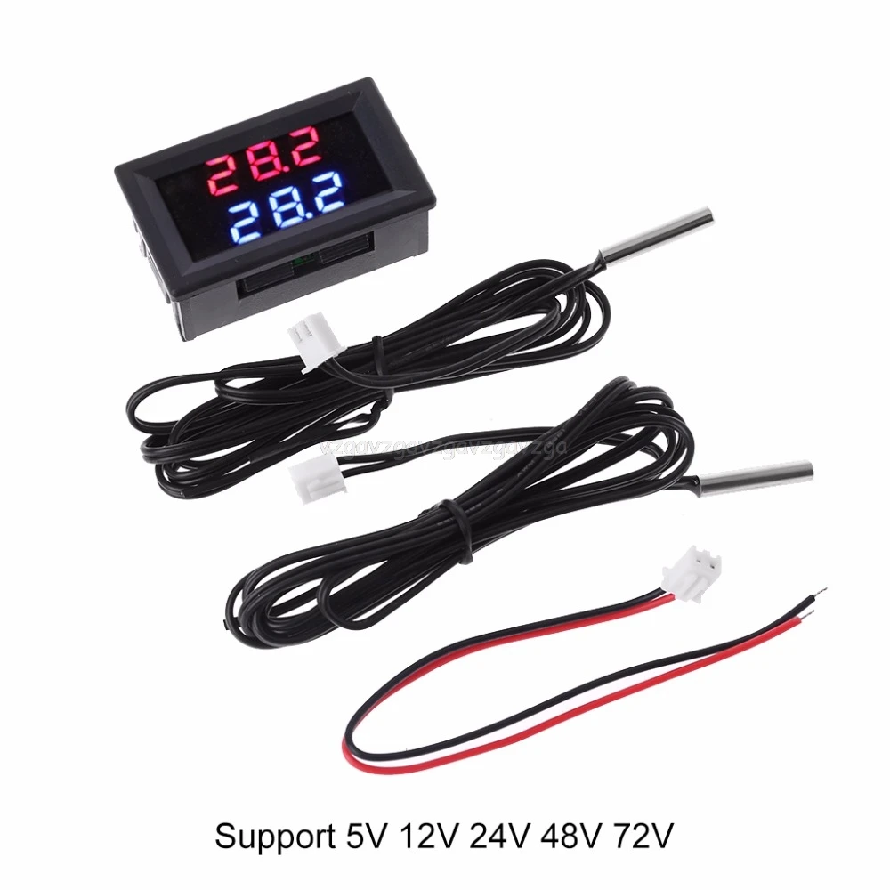 Termometro digitale A Doppio Display 5V-80V Termometro 2 NTC Sensore Temperatura Impermeabile 12V 24V 72V Auto F16 19