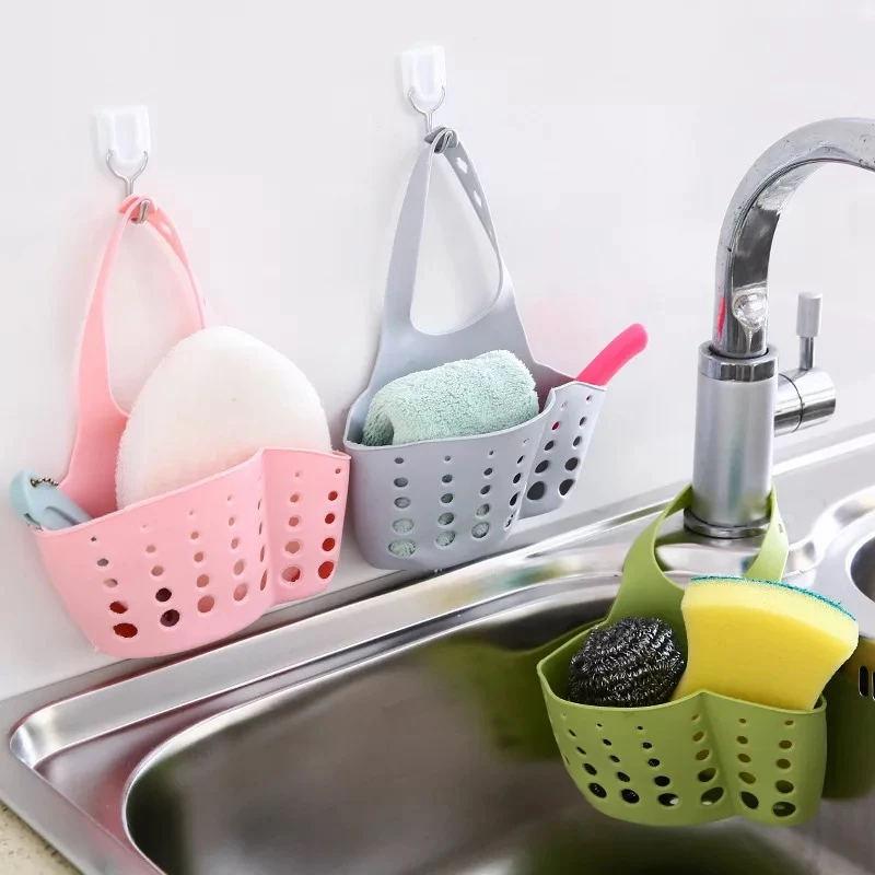 Sink Shelf Soap Sponge Holder Kitchen Accessories Utensils Organizer Bag Adjustable Snap Storage Shelf Bathroom Drain Basket