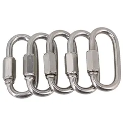 304 Stainless Steel M5 Quick Links Multifunctional Locking Carabiner for Camping, Hiking, Outdoor and Gym etc Pack of 5