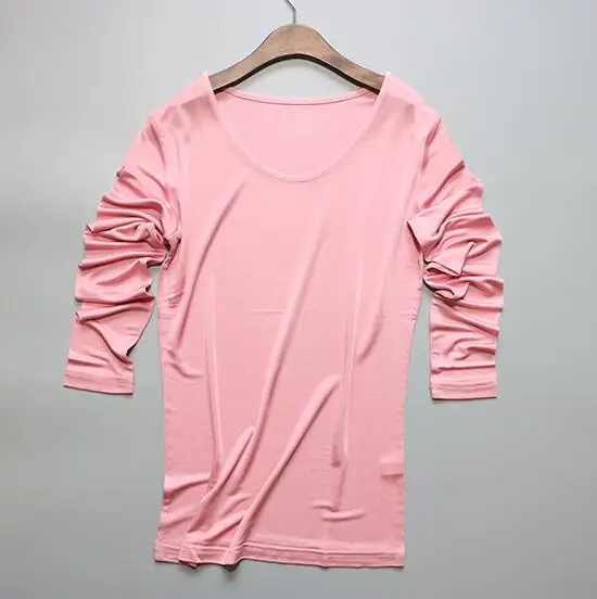 

Women's spring autumn 100% Natural silk long sleeve T-shirt female elastic casual breathable plus size silk shirt tops TB183