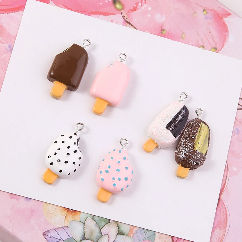 

Newest Kawaii Resin Ice Cream Shape Jewelry Charms 40pcs/Lot Colorful Jewelry Necklace Earring Keyring Floating Pendant Charms