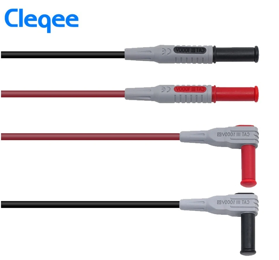 Cleqee P1033 Multimeter Test Cable Injection Molded 4mm Banana Plug Test Line Straight to Curved Test Cable