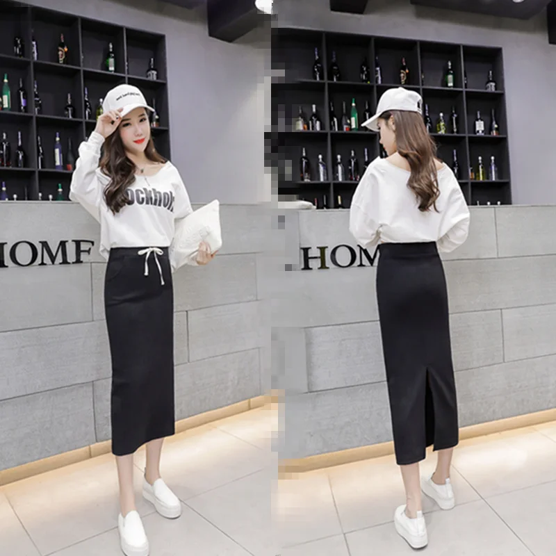 Spring Summer Sexy Women Bodycon Split Long Skirt Black High Waist Tight Maxi Skirts Club Party Wear Elegant Pencil Skirt D157