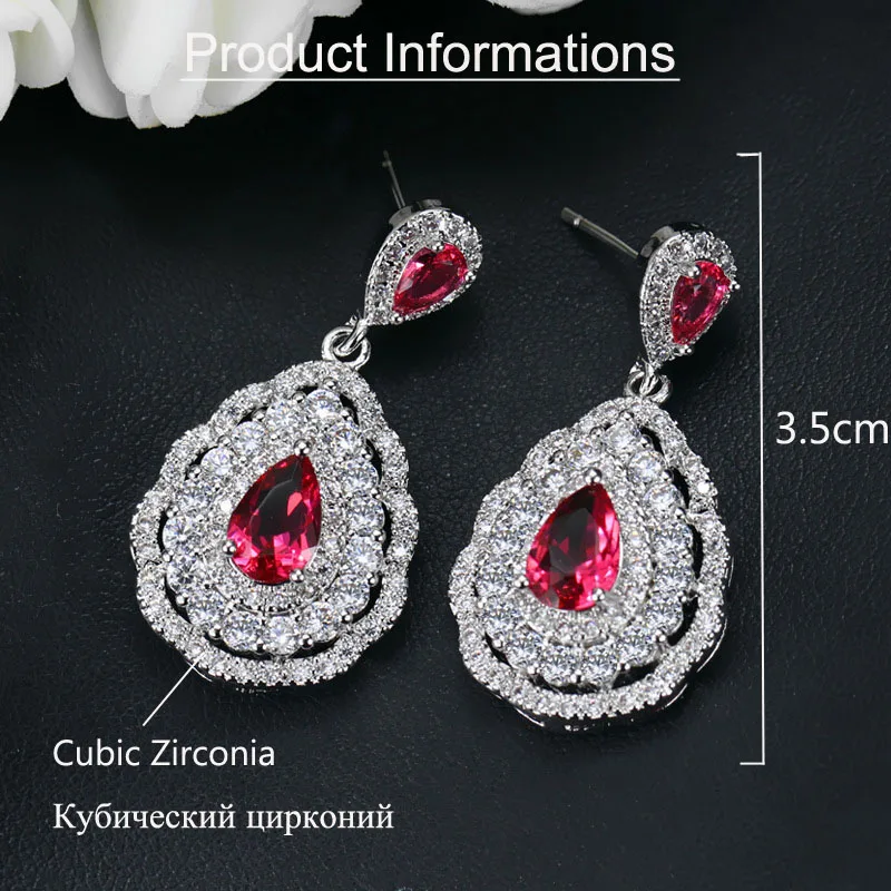 ThreeGraces Elegant Big Water Drop Shape Red Cubic Zirconia Stone Dangle Earrings for Women Bridesmaids Chic Party Jewelry E1326