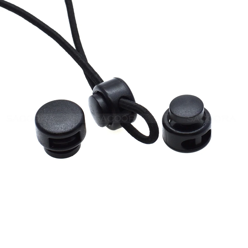 10pcs Cord Lock Round Ball Toggle Stopper Plastic Size:13mm*11mm Toggle Clip Black