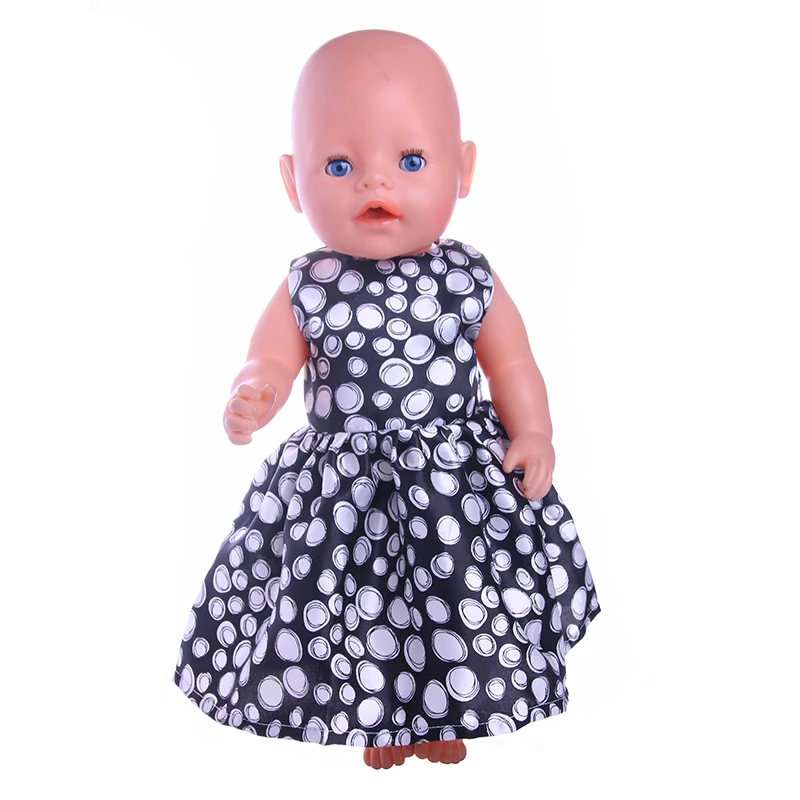 Cute Wave Point Printed Princess Dress Fit 18 Inch American&43 CM Baby Doll Clothes Accessories,Girl's Toys,Generation,Birthday