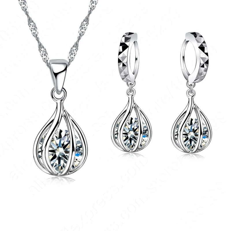 New Promotion Enagagement Jewelry Set 925 Sterling Silver Needle Balloon Pendant Necklace/Earrings Sets Wholesale