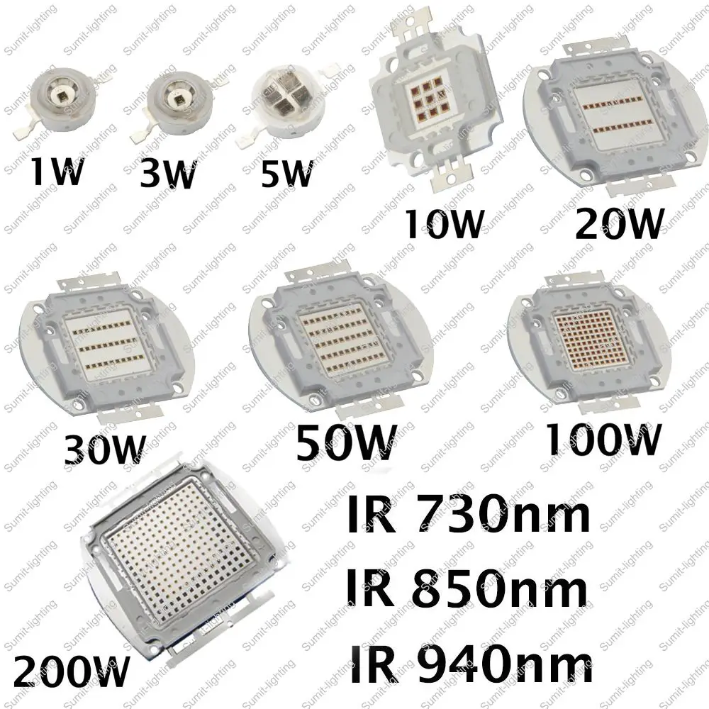 1W 3W 5W 10W 20W 30W 50W 100W 200W IR 850nm podczerwieni o wysokiej dioda led dużej mocy lampa dioda świetlna, zintegrowany źródło światła dla DIY