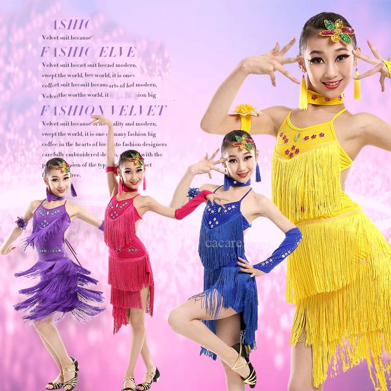 Latin Dance Dress for Girls CHEAPEST Flapper Salsa Dress Girls Dance Dress D0997 with Tassels Seuins Appliques Backless