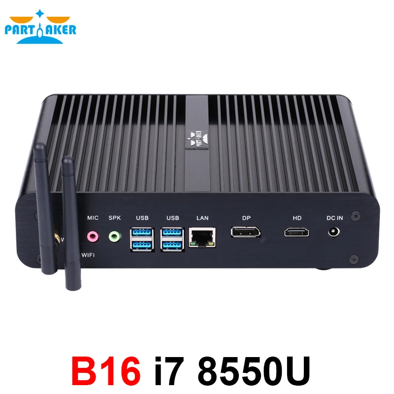 Partaker-mini pc sem cooler, i7 8565u, i7 8559u kaby lake 4 core, 8 threads 2 * ddr4 m.2 pcie, mini computador, windows 10 pro, dp hdmi htpc, parcialmente montado