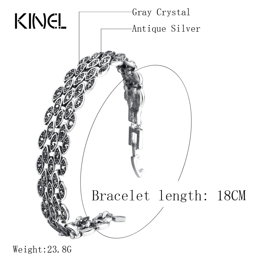 Kinel Bright Black Crystal Bracelet For Women Antique Silver Color Little Eye Link Bracelets Charm Vintage Jewelry