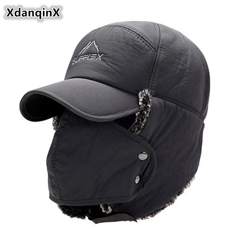 XdanqinX Men\'s Ear Protection Face Bomber Hats Thicker Plus Velvet Warm Women Winter Hat Resist The Snow Male Bone Cap Ski Hat