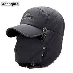 XdanqinX-gorros de bombardero con protección para la cara para hombre y mujer, gorro de invierno cálido de terciopelo más grueso, resistente a la nieve, gorro de hueso masculino, gorro de esquí