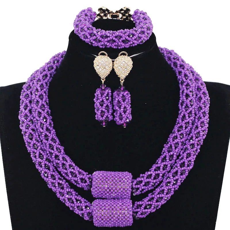 Nigerian African New Hot Pink Crystal Bridal Necklace Set Latest Dubai Gold Wedding Jewelry Accessory for Women 2017 ABH545