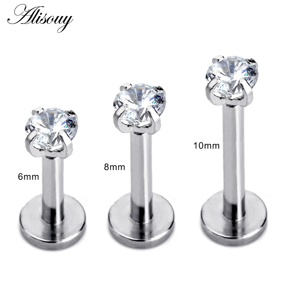 Alisouy 1 Pc  color Labret Lip Ring Zircon Anodized Internally Threaded Prong  16G Tragus Helix Ear Piercing Earring women