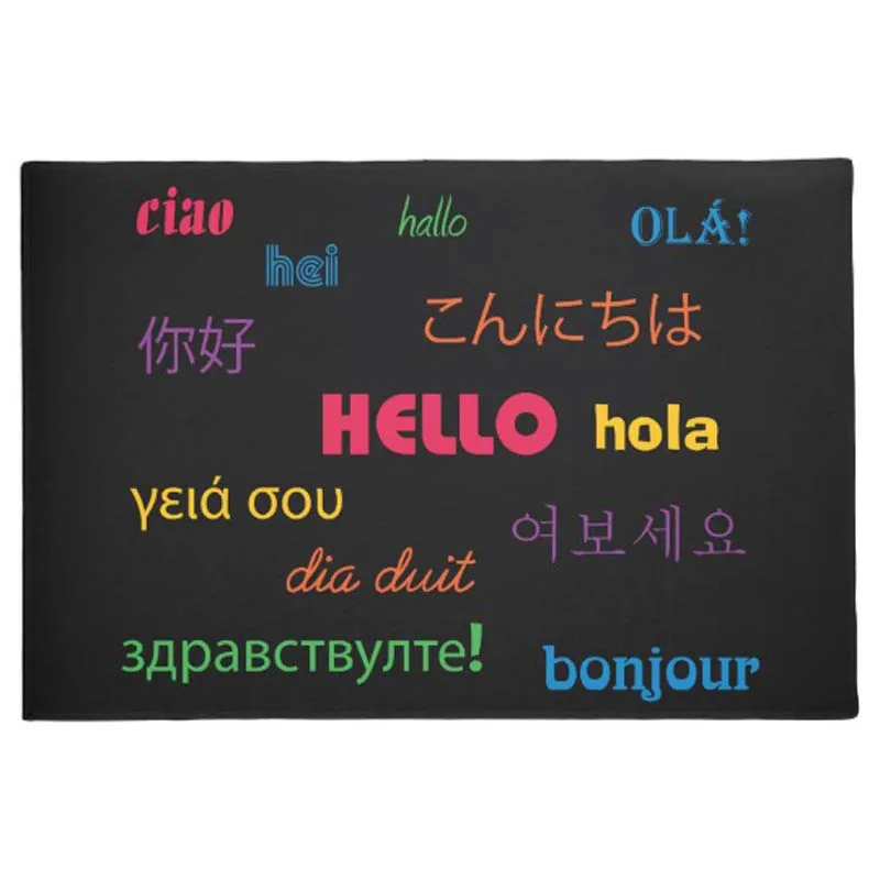 

Hello in Many Languages Colorful Pink Blue Doormat Home Decoration Entry Non-slip Door Mat Rubber Washable Floor Home Rug Carpe