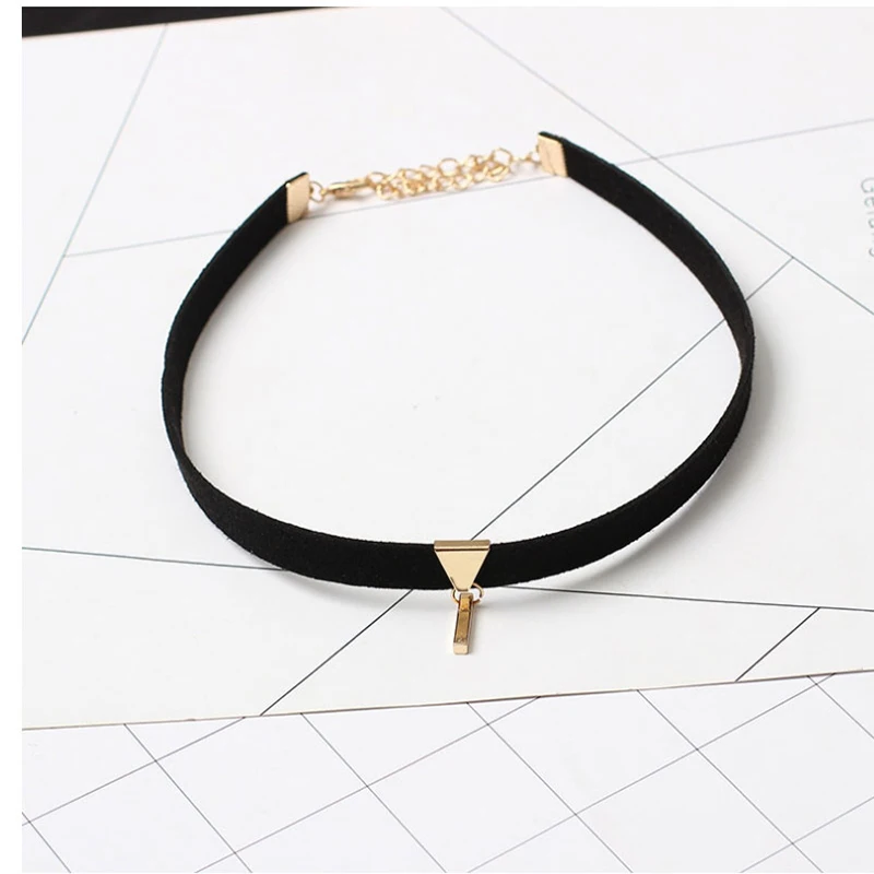 New Fashion Velvet Suede Choker Necklace Gold Rhodium Brief Rectangle Pendant Black Collar For Women Gift Colliers Bijous Femme